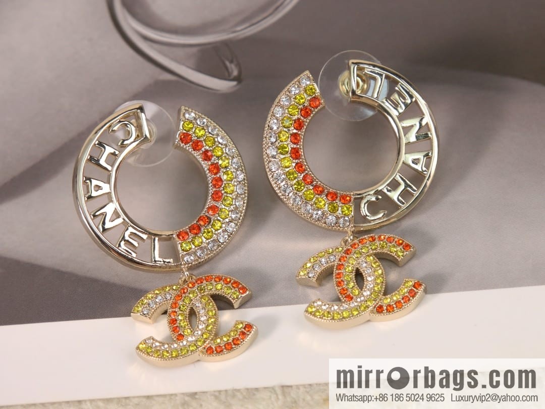 New ☑️ Chanel c2 double c colored diamond round stud earrings