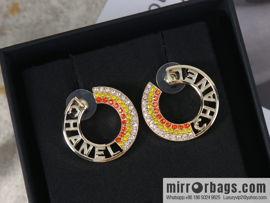 New ☑️ Chanel c2 double c colored diamond round stud earrings