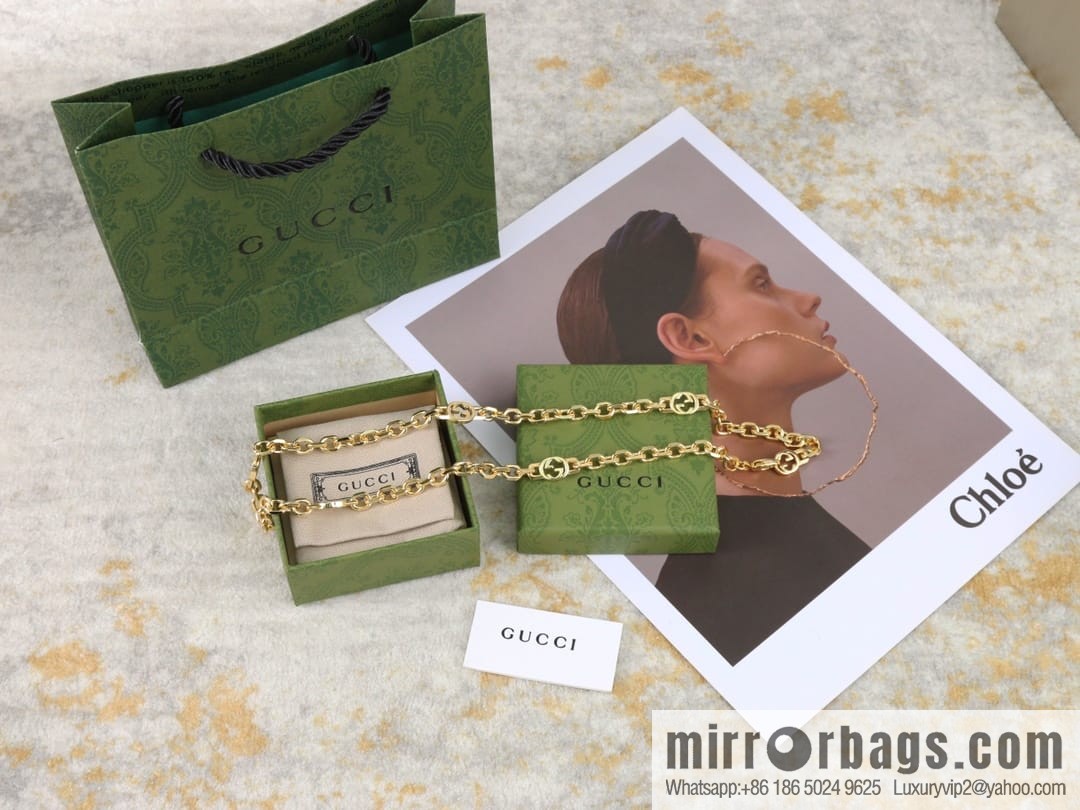 New Gucci Gucci gold interlocking enamel double G necklace