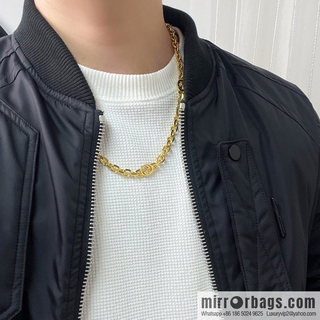 New Gucci Gucci gold interlocking enamel double G necklace