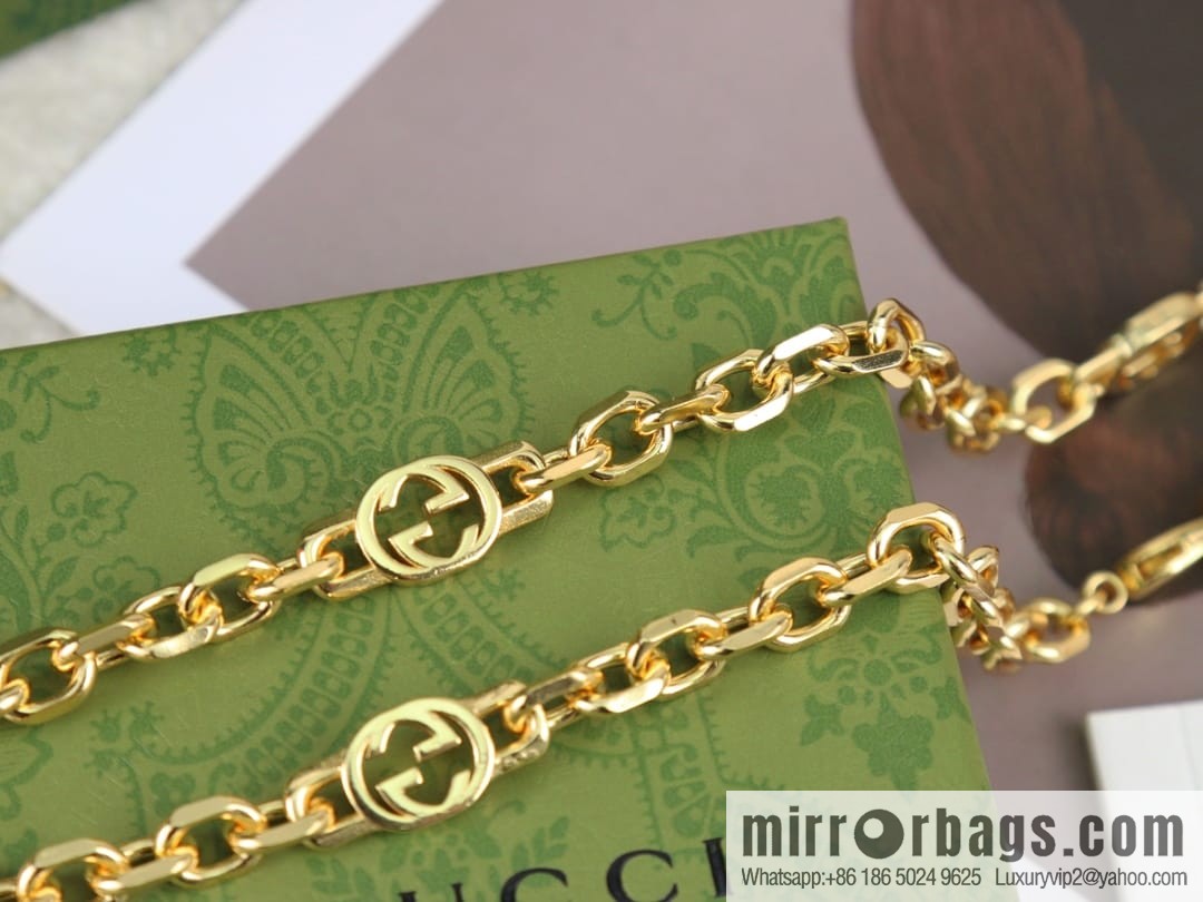 New Gucci Gucci gold interlocking enamel double G necklace