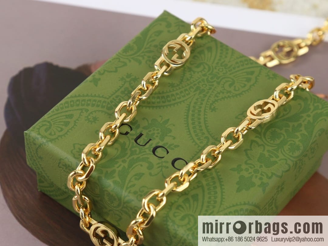 New Gucci Gucci gold interlocking enamel double G necklace