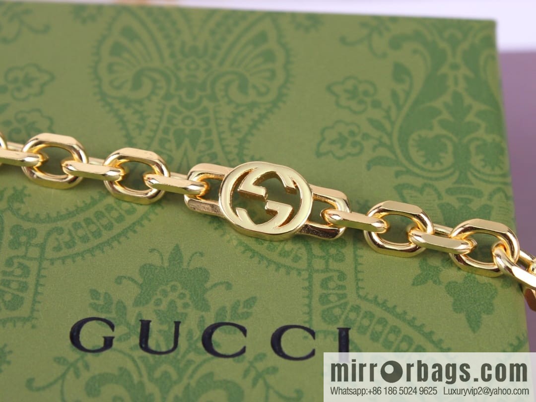 New Gucci Gucci gold interlocking enamel double G necklace