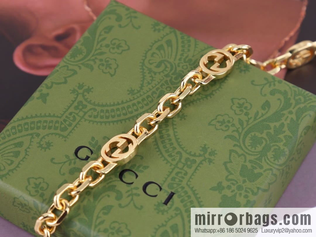 New Gucci Gucci gold interlocking enamel double G bracelet