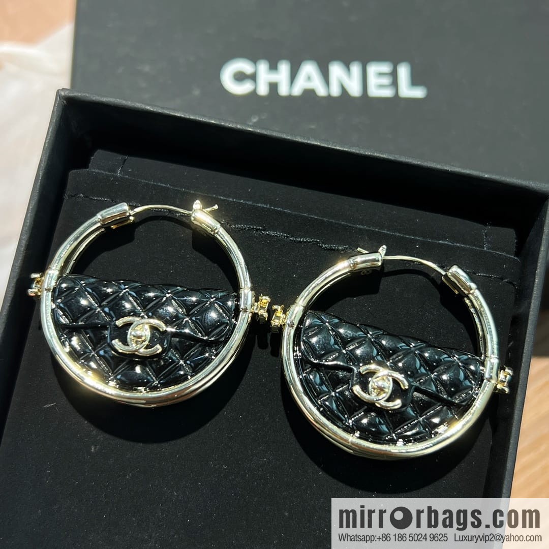 New ☑️ Chanel c1 double c round black stud earrings