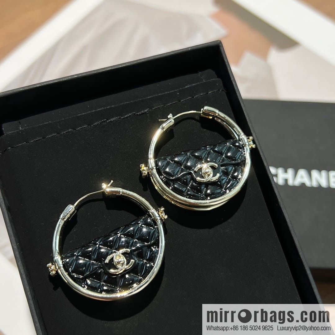 New ☑️ Chanel c1 double c round black stud earrings