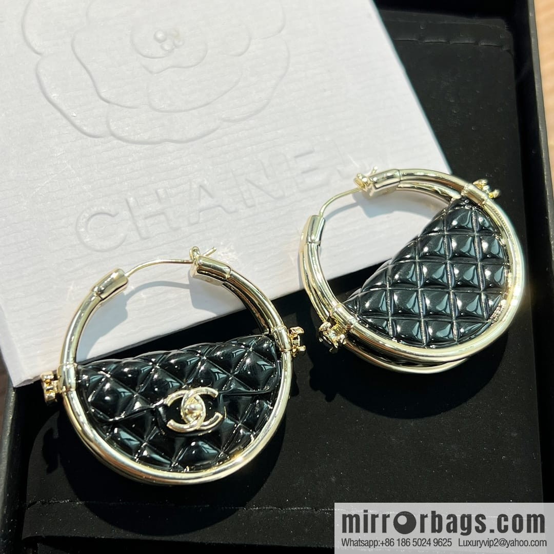 New ☑️ Chanel c1 double c round black stud earrings