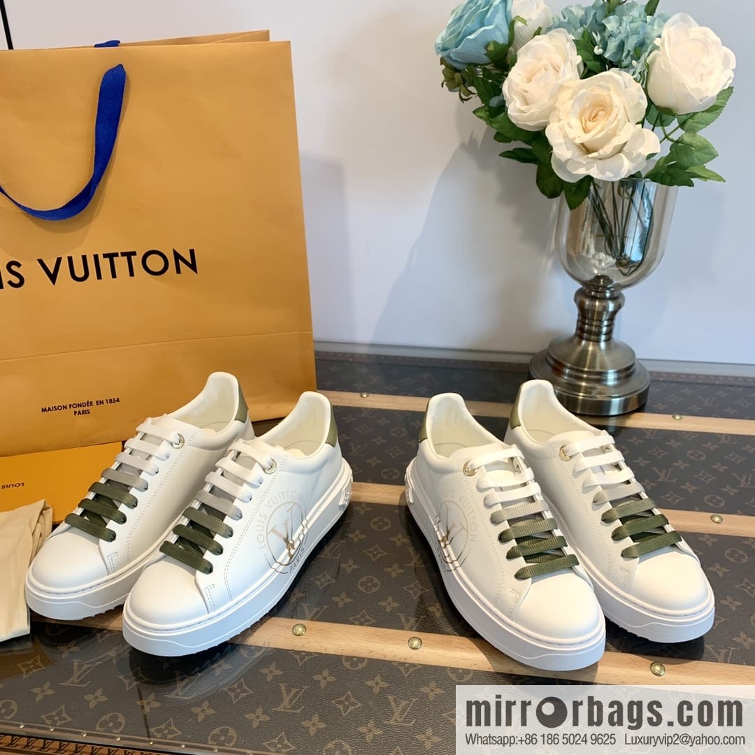 LV/Louis Vuitton 𝟐𝟎𝟐𝟐|𝐓𝐢𝐦𝐞 𝐨𝐮𝐭 series rhinestone logo white shoes