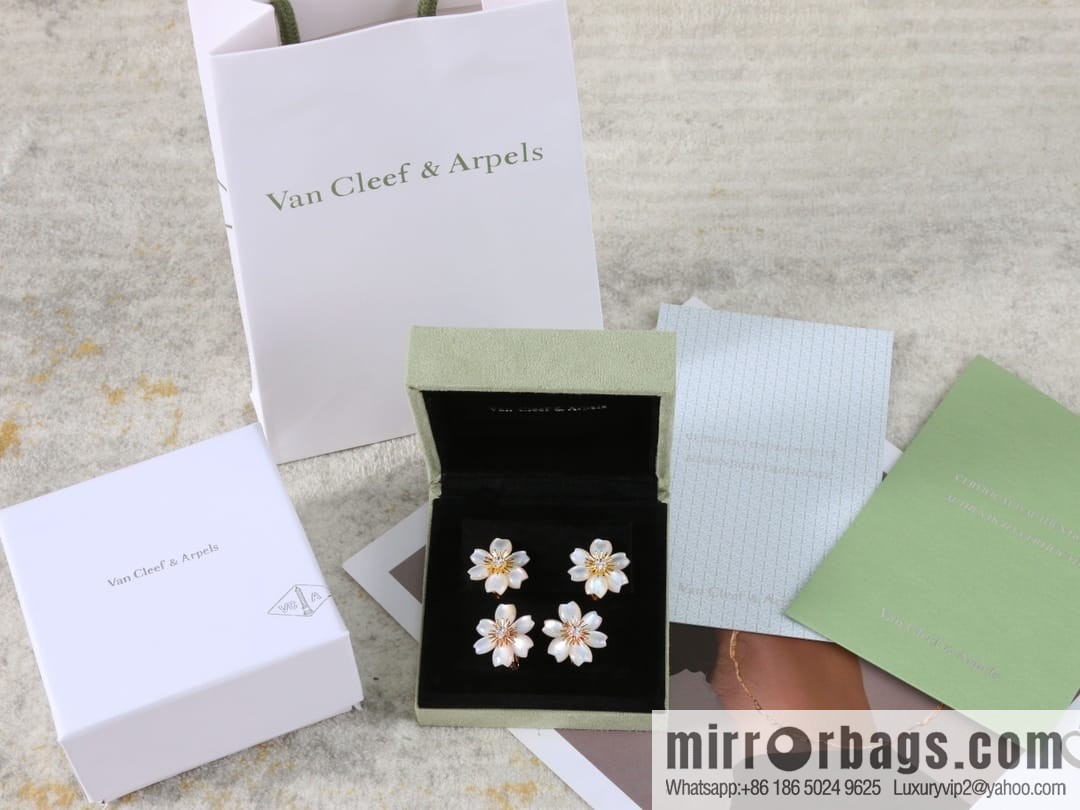 Van Cleef & Arpels Rose de Noel White Fritillary Ear Pat Earrings