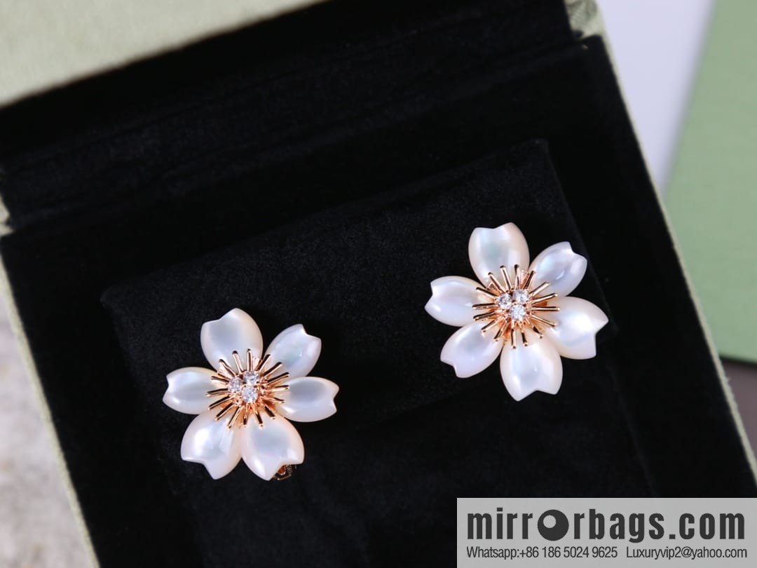 Van Cleef & Arpels Rose de Noel White Fritillary Ear Pat Earrings