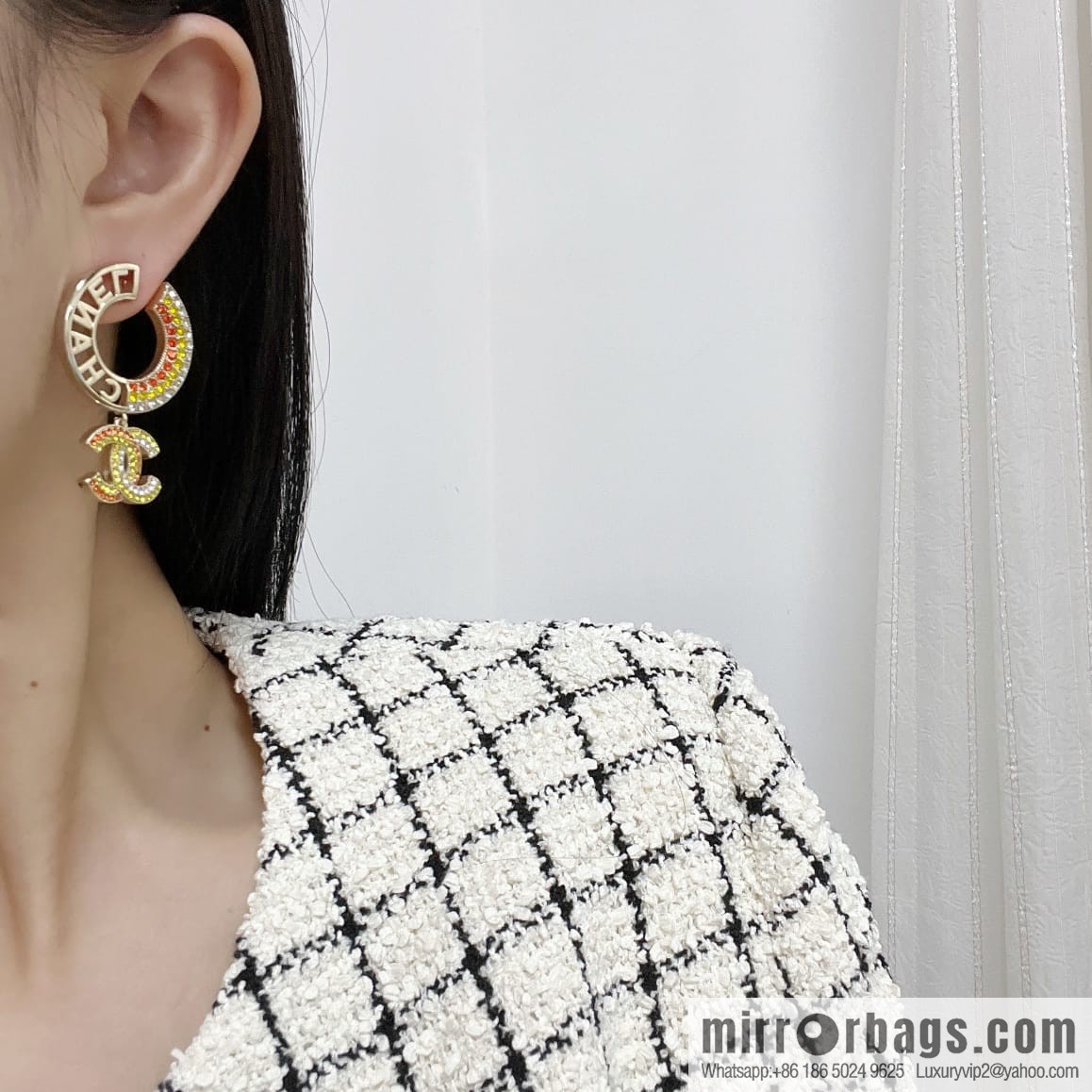 New ☑️ Chanel c2 double c colored diamond round stud earrings