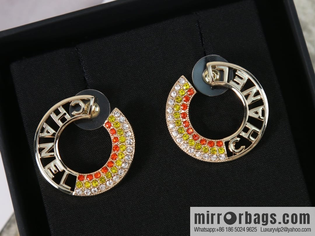 New ☑️ Chanel c2 double c colored diamond round stud earrings