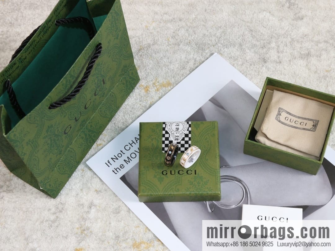 New Gucci gucci double G black and white ceramic Saturn diamond ring