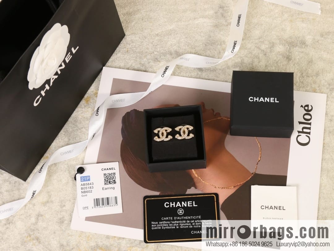 New ☑️ Chanel c1 full diamond double c stud earrings