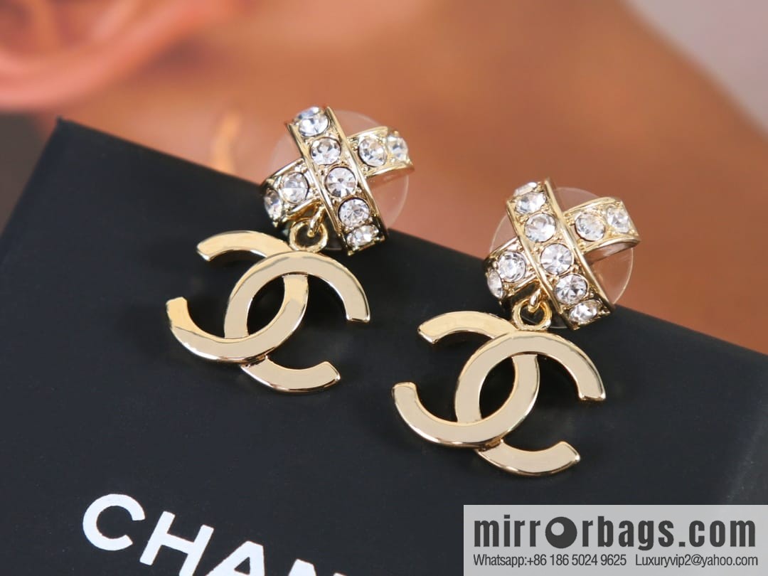 New ☑️ Chanel c2 double C cross full diamond stud earrings