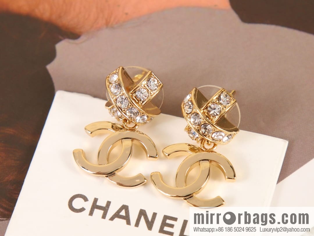 New ☑️ Chanel c2 double C cross full diamond stud earrings