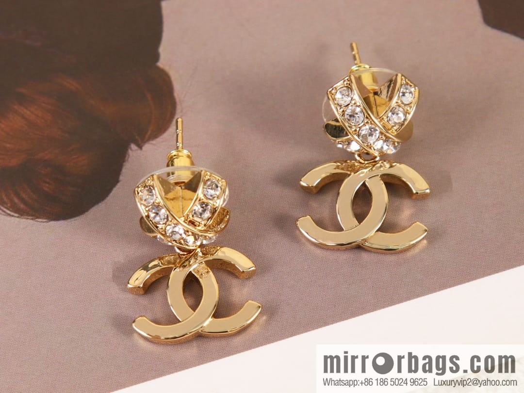 New ☑️ Chanel c2 double C cross full diamond stud earrings