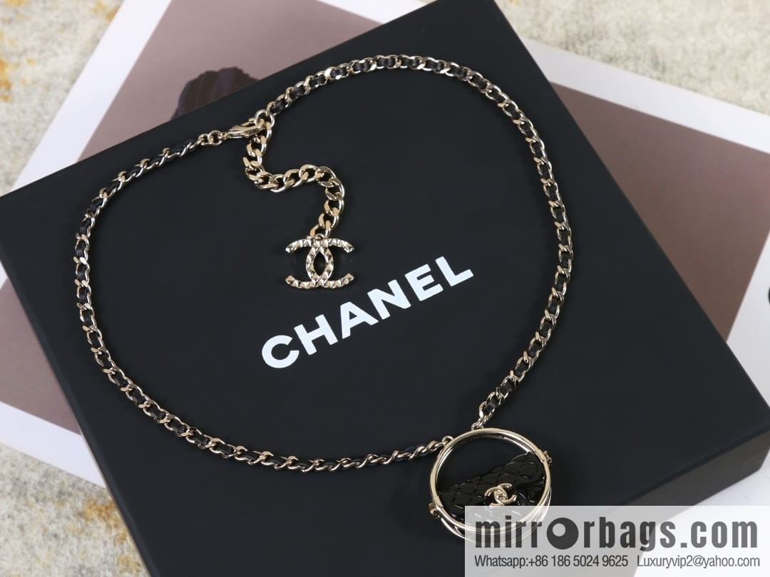 New ☑️ Chanel double c round black leather rope necklace
