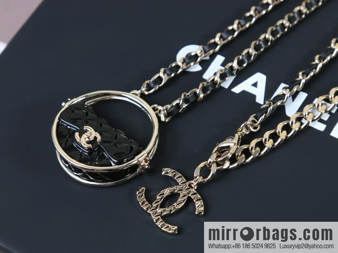 New ☑️ Chanel double c round black leather rope necklace