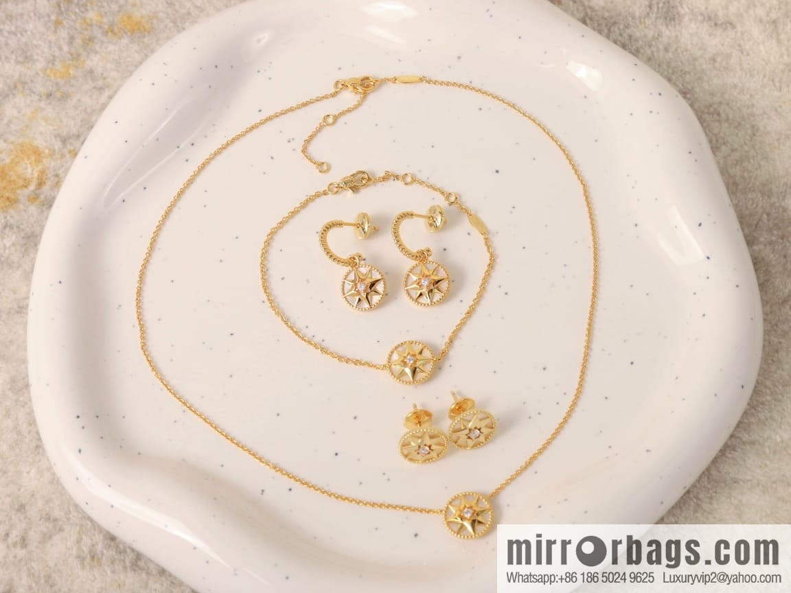 New ☑️ Dior white fritillary octagram bracelet necklace stud earrings