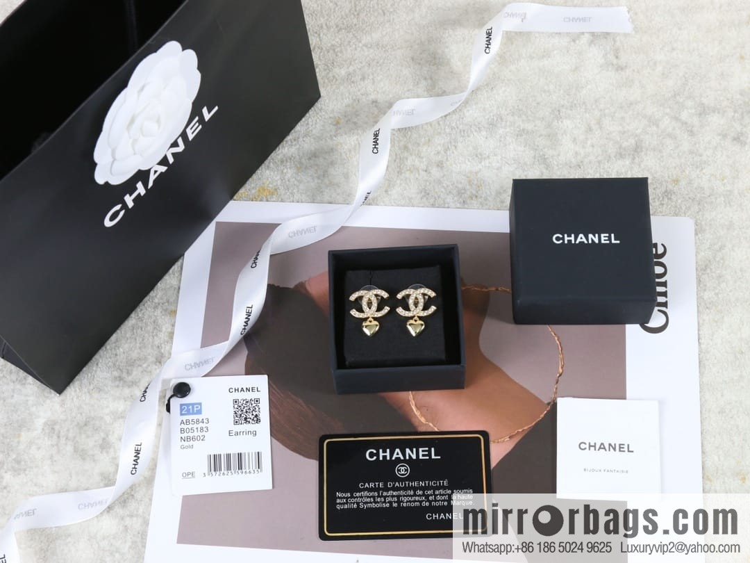 New ☑️ Chanel c2 double C full diamond peach heart love stud earrings