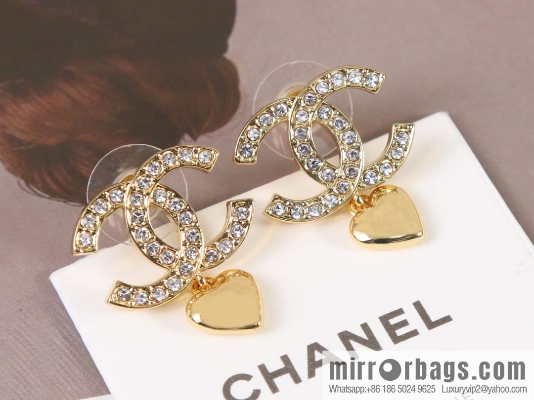 New ☑️ Chanel c2 double C full diamond peach heart love stud earrings