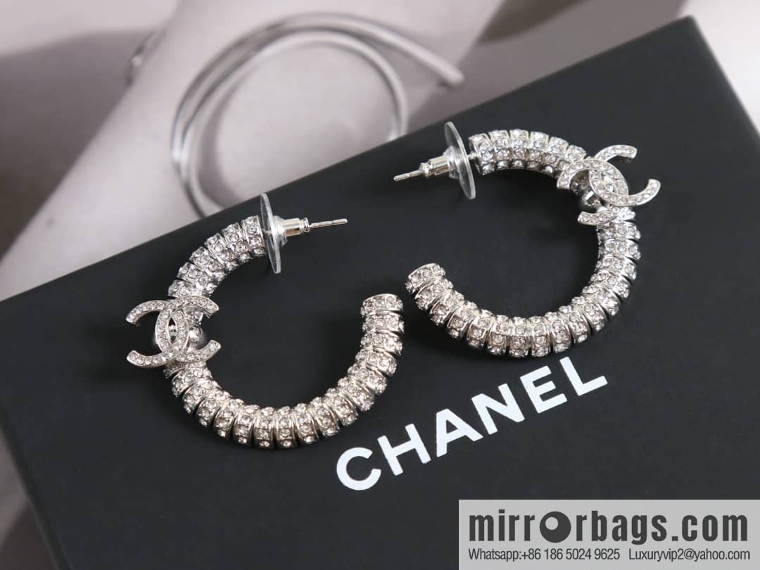 New ☑️ Chanel c1 double c semi-round full diamond stud earrings