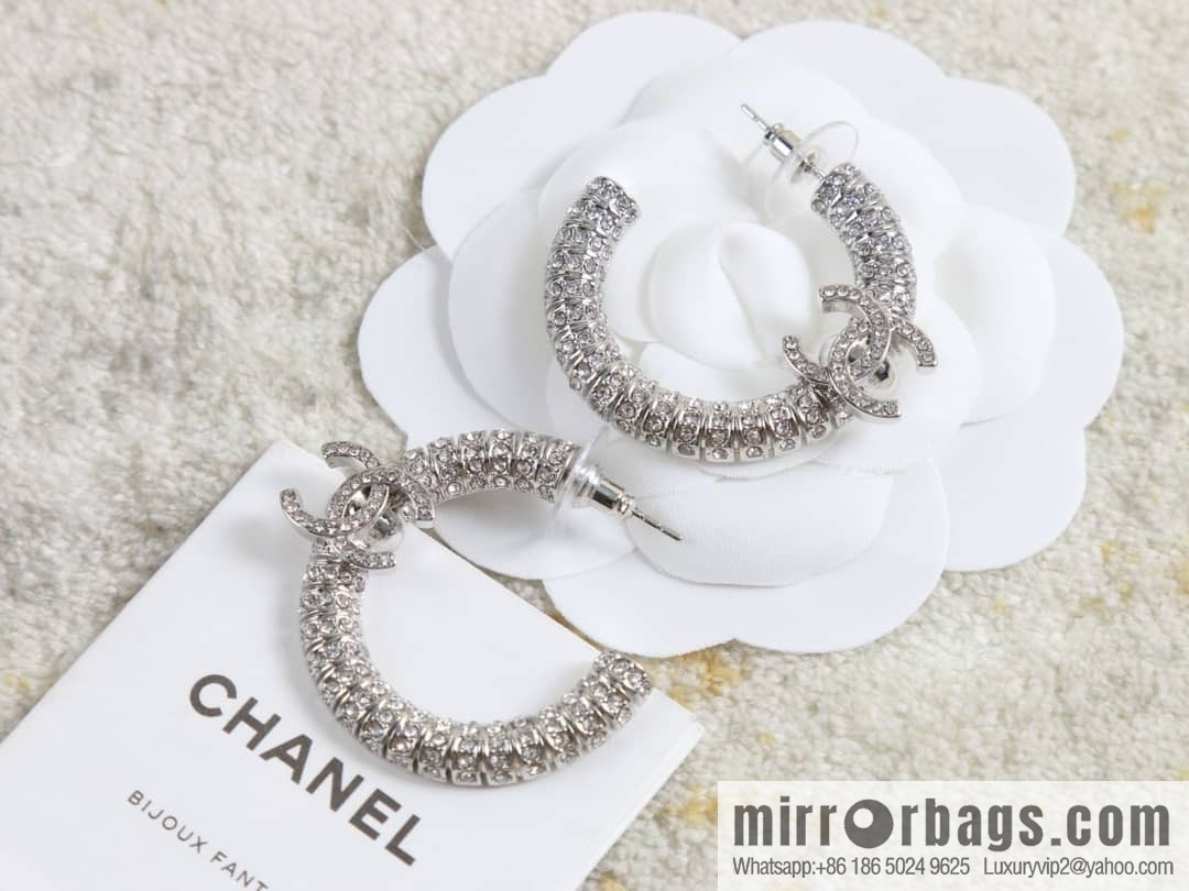 New ☑️ Chanel c1 double c semi-round full diamond stud earrings
