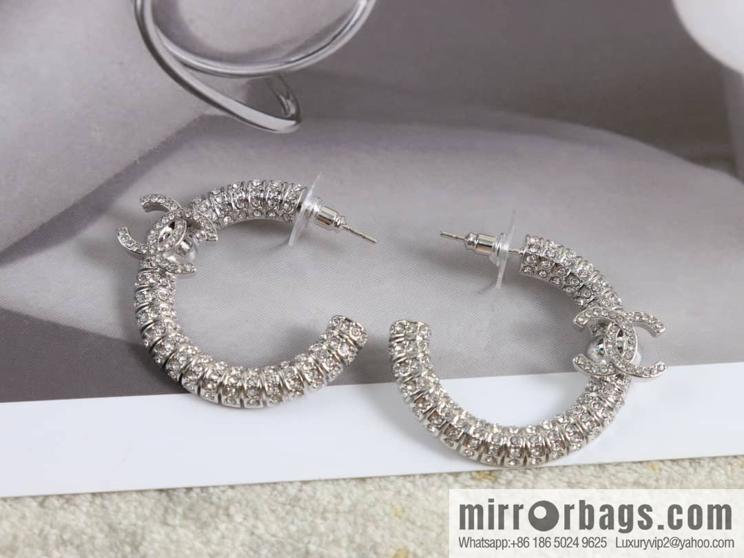 New ☑️ Chanel c1 double c semi-round full diamond stud earrings