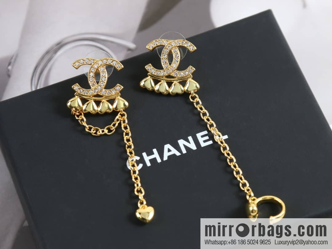 New ☑️ Chanel c2 double c peach heart asymmetrical tassel earrings earrings