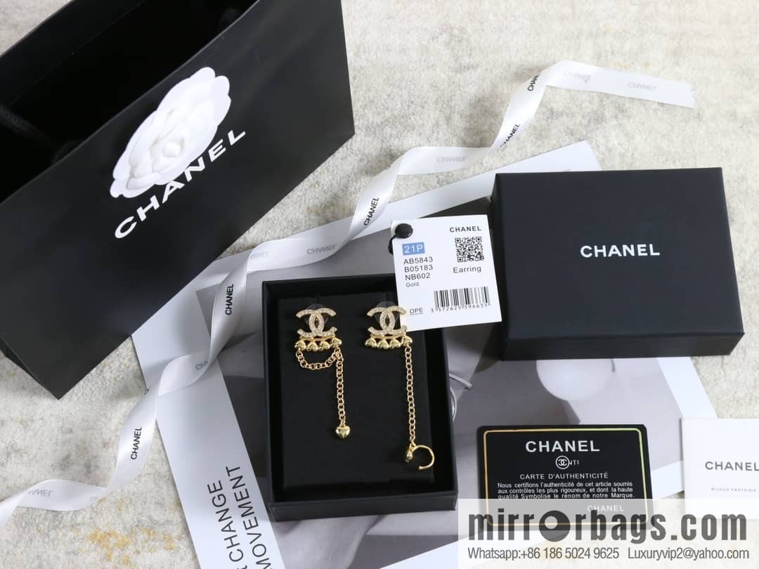 New ☑️ Chanel c2 double c peach heart asymmetrical tassel earrings earrings