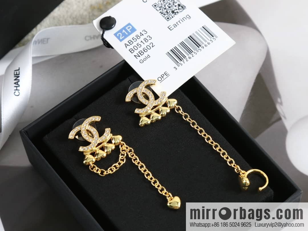New ☑️ Chanel c2 double c peach heart asymmetrical tassel earrings earrings