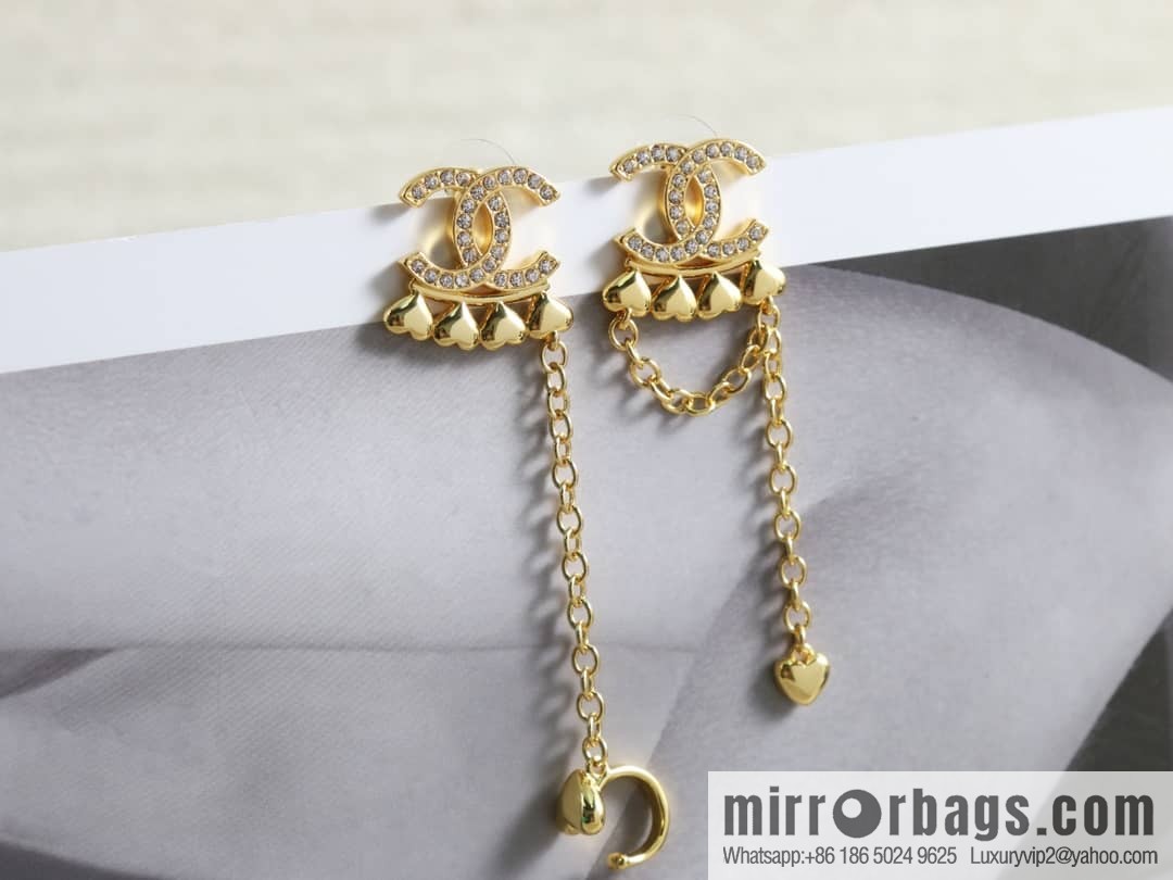 New ☑️ Chanel c2 double c peach heart asymmetrical tassel earrings earrings