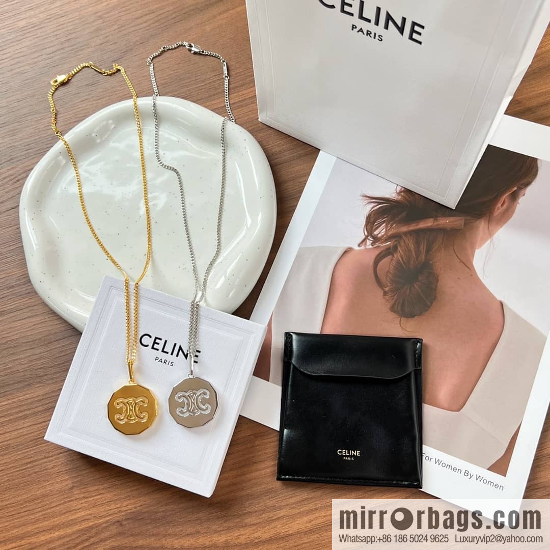New Celine Arc de Triomphe white fritillary round necklace