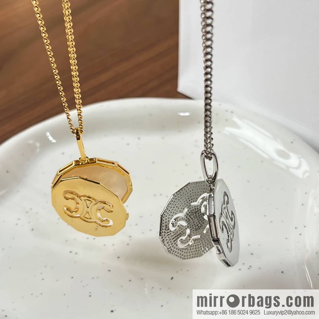 New Celine Arc de Triomphe white fritillary round necklace