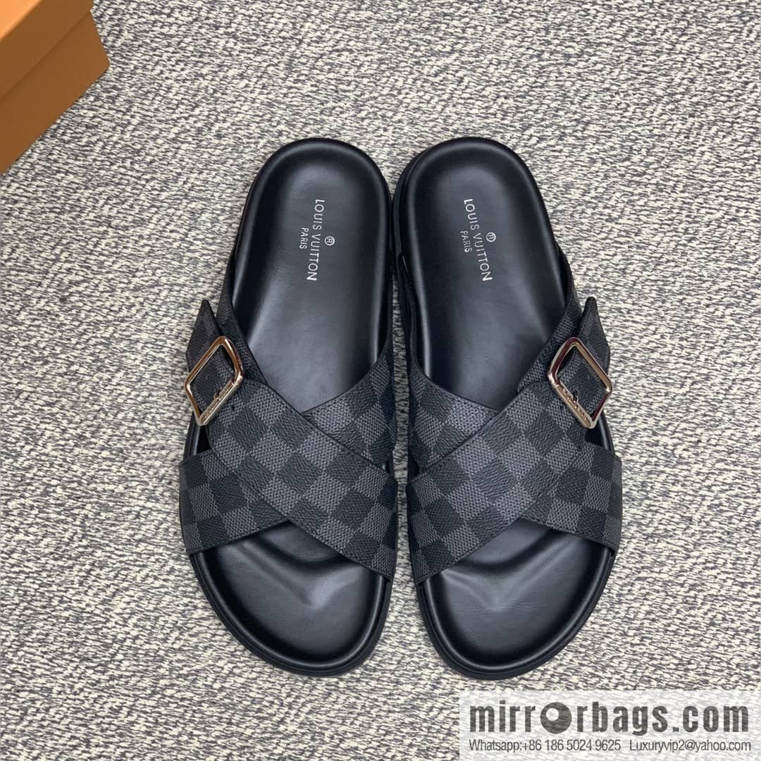 LV/Louis Vuitton features classic PVC men's sandals with black outsoles