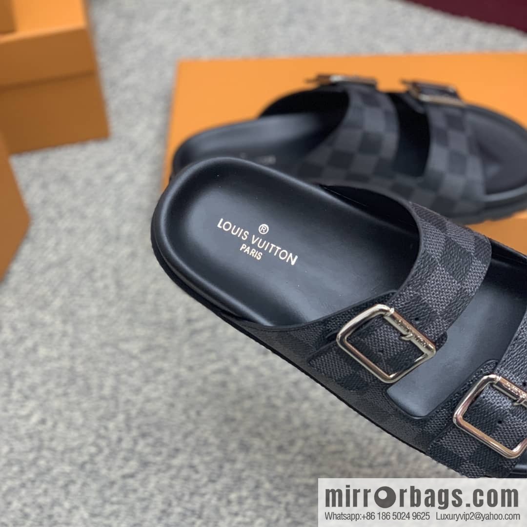 LV/Louis Vuitton features classic PVC men's sandals with black outsoles