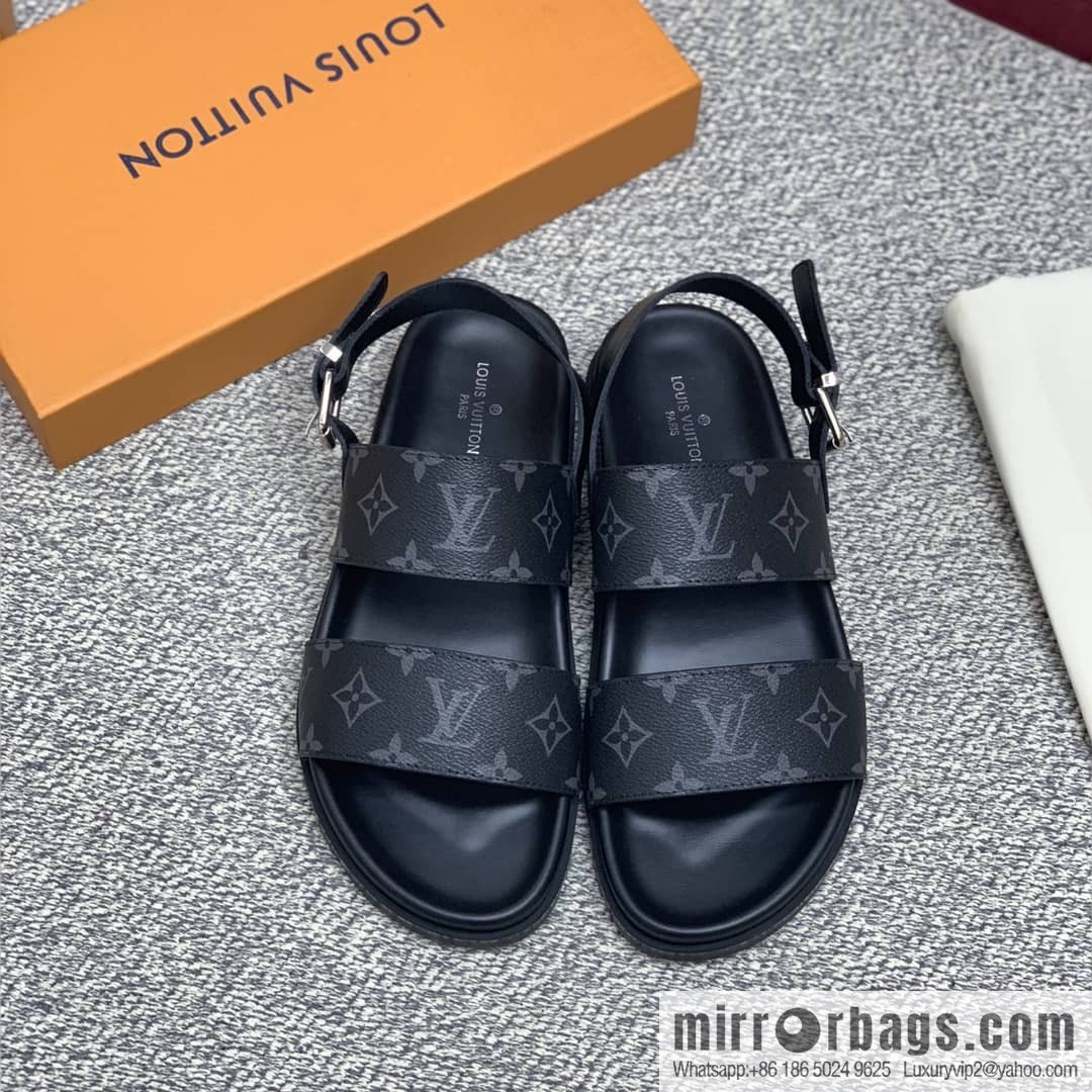LV/Louis Vuitton features classic PVC men's sandals with black outsoles