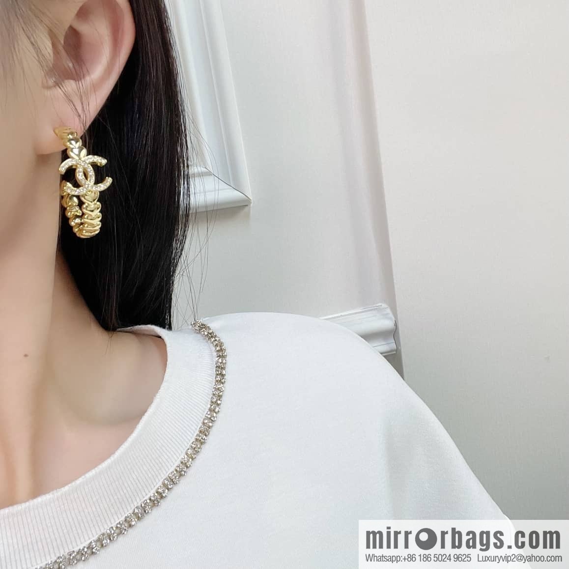 New ☑️ Chanel gold double c semi-round love peach heart stud earrings