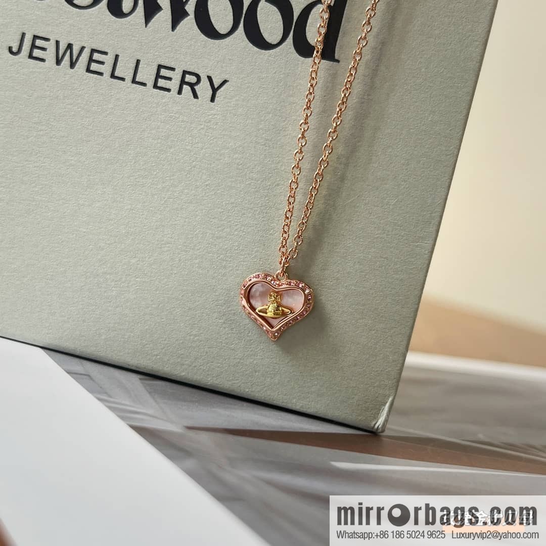 New ☑️ Vivienne Westwood Queen Mother love peach heart necklace
