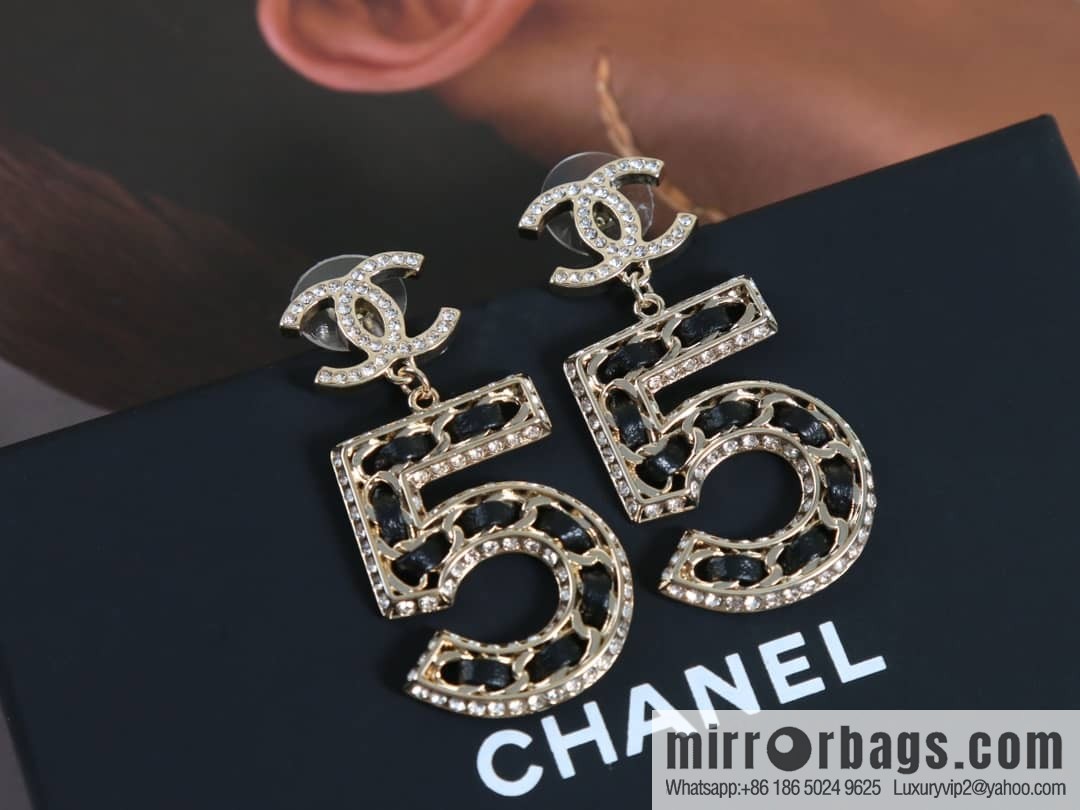 New ☑️ Chanel C2 double c5 character black leather rope stud earrings
