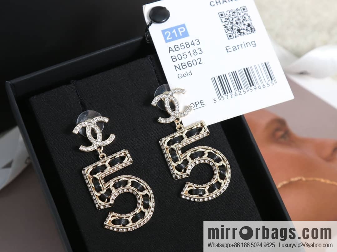 New ☑️ Chanel C2 double c5 character black leather rope stud earrings
