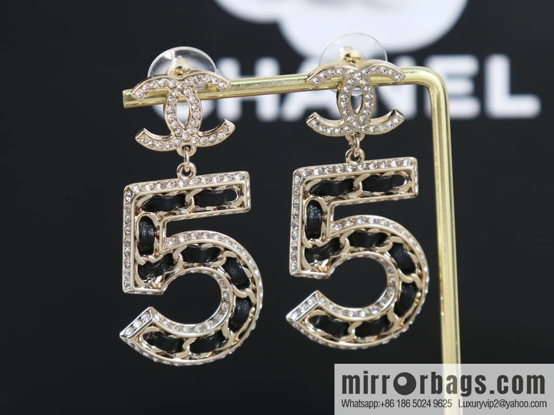 New ☑️ Chanel C2 double c5 character black leather rope stud earrings