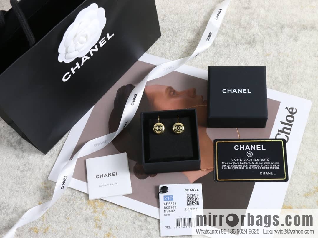 New ☑️ Chanel double c gold small golden bean stud earrings