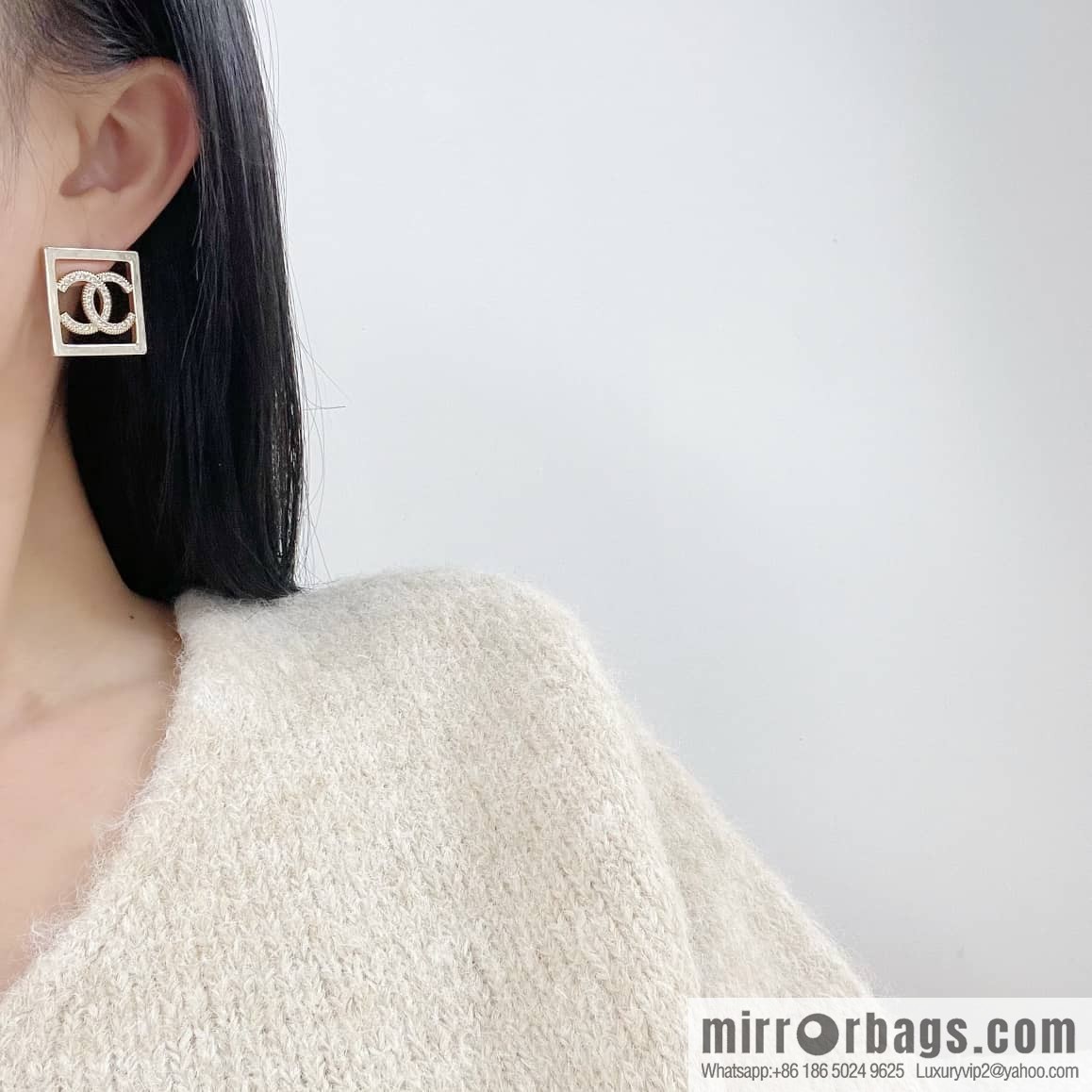 New ☑️ Chanel double c square hollow stud earrings