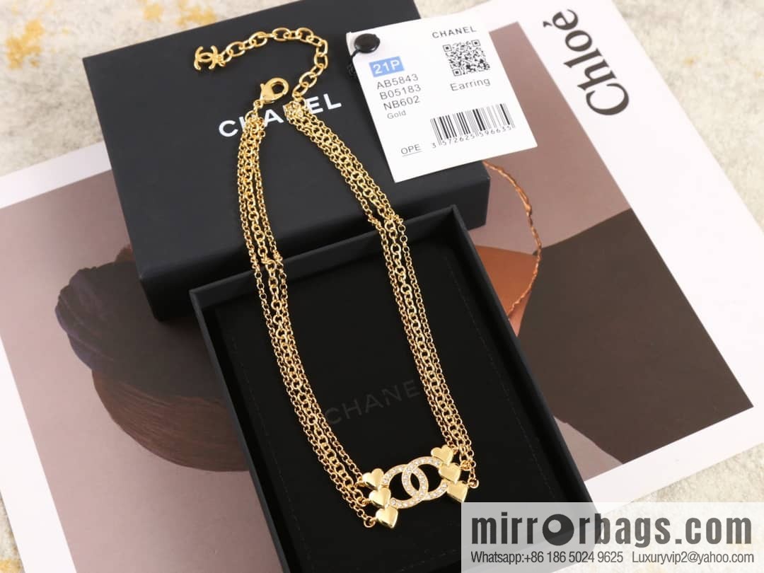 New ☑️ Chanel gold double c love peach heart three-layer necklace