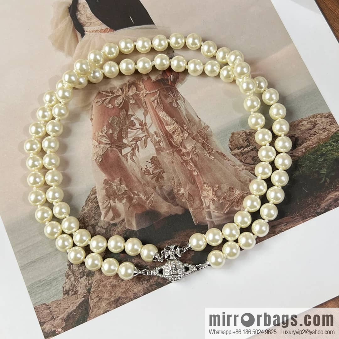 New ☑️ Vivienne Westwood Queen Mother Full Diamond Saturn Pearl Necklace
