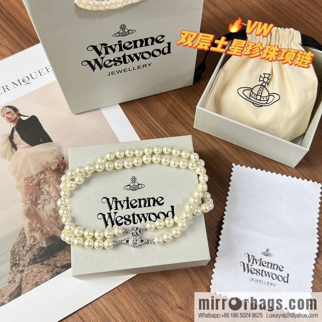 New ☑️ Vivienne Westwood Queen Mother Full Diamond Saturn Pearl Necklace