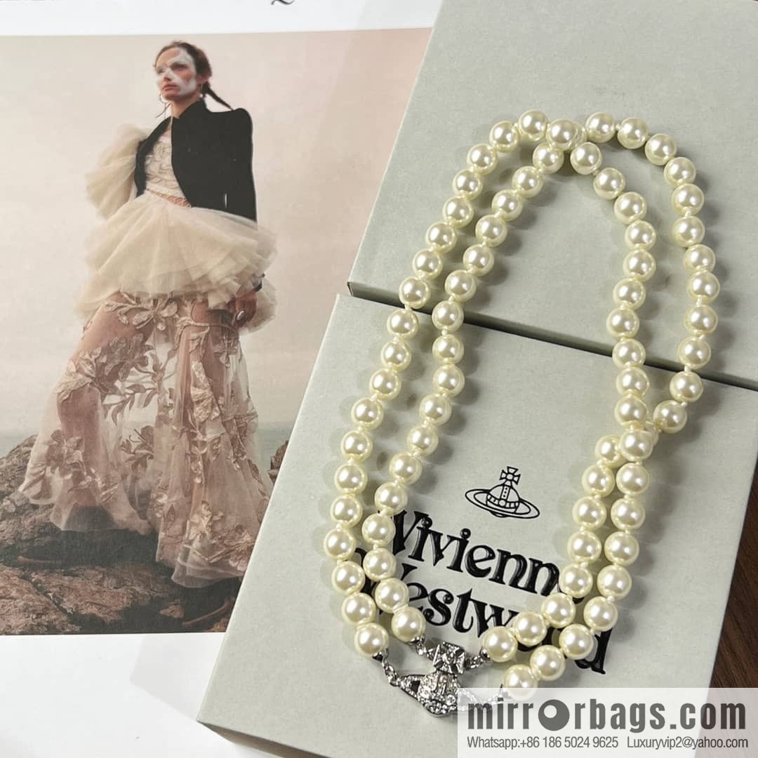 New ☑️ Vivienne Westwood Queen Mother Full Diamond Saturn Pearl Necklace