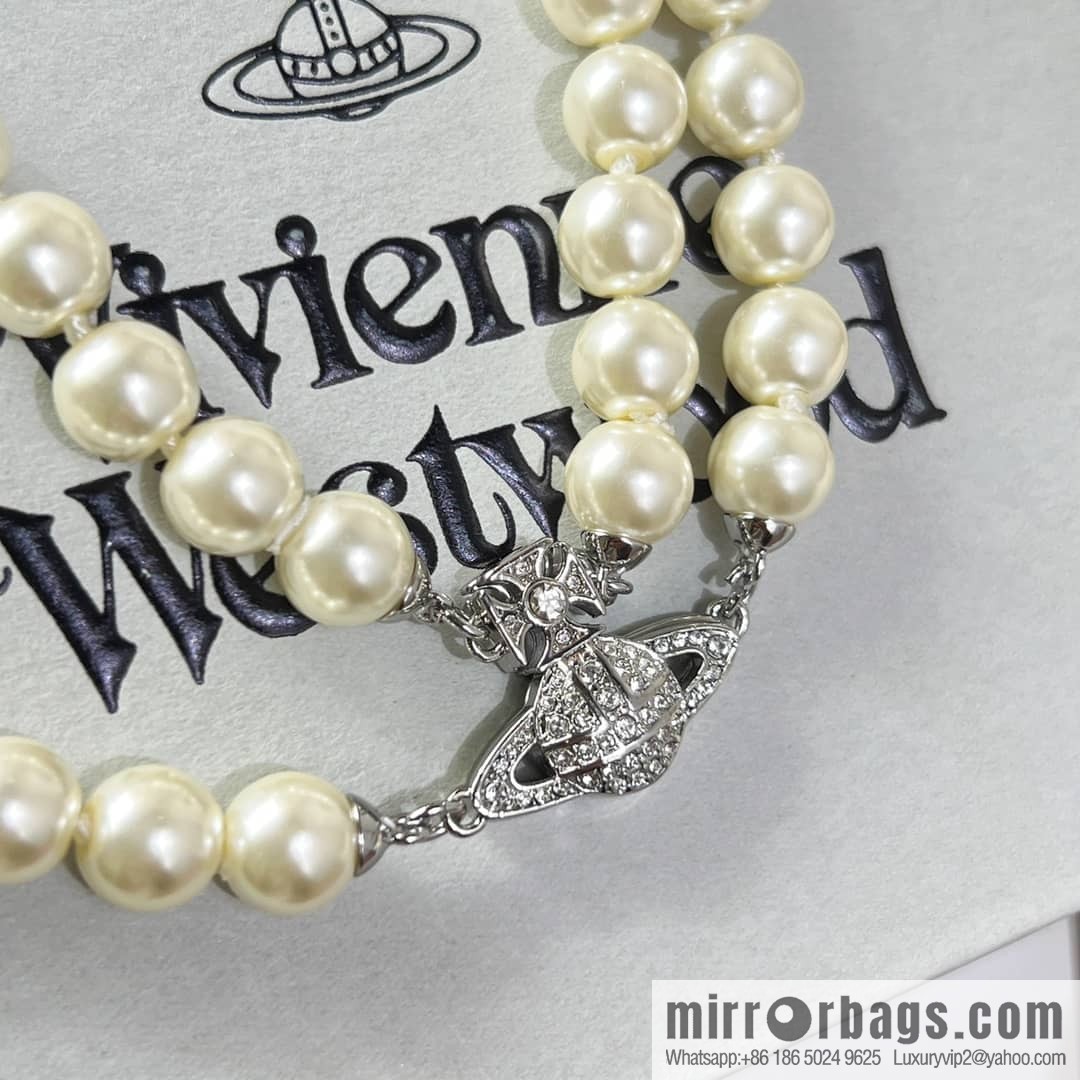 New ☑️ Vivienne Westwood Queen Mother Full Diamond Saturn Pearl Necklace